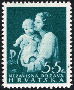 Non-scout companion — Mother with child, 5 + 5 kn dark green-blue