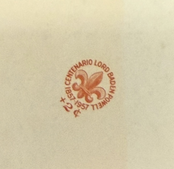 Detail of the overprint — CENTENARIO LORD BADEN POWELL 1857-1957 with +2 ¢