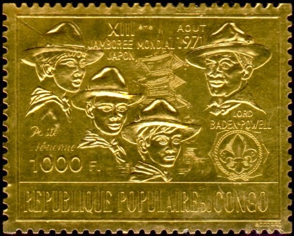 Baden-Powell, Scouts and pagoda — gold foil
