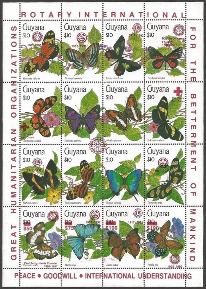 Butterflies, overprinted with International Organisations